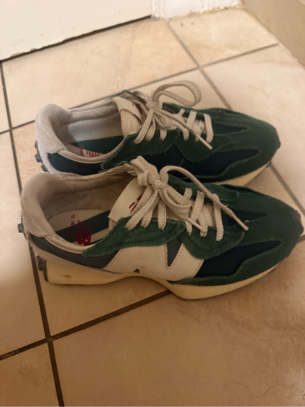 New Balance Green and White Suede Runner Sneakers
